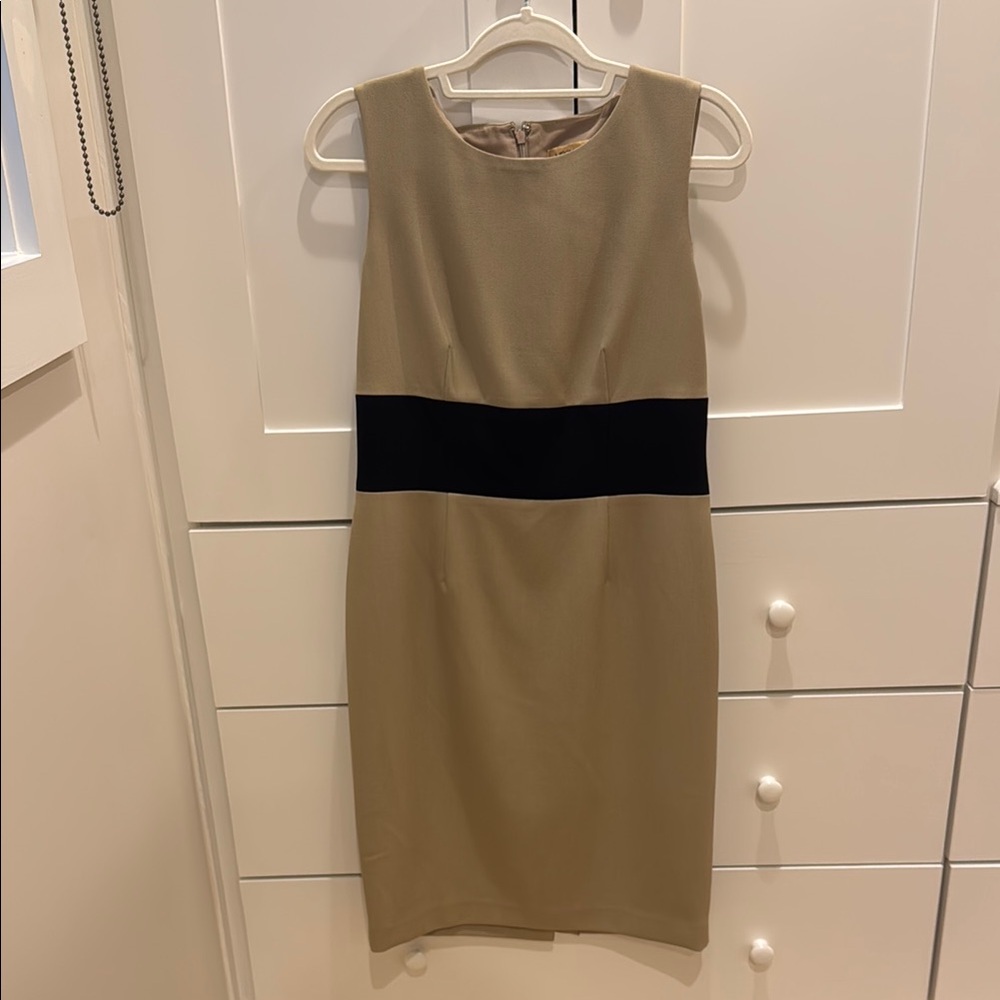 Nipon Boutique Tan Sheath Midi Dress Sleeveless Crew Neck